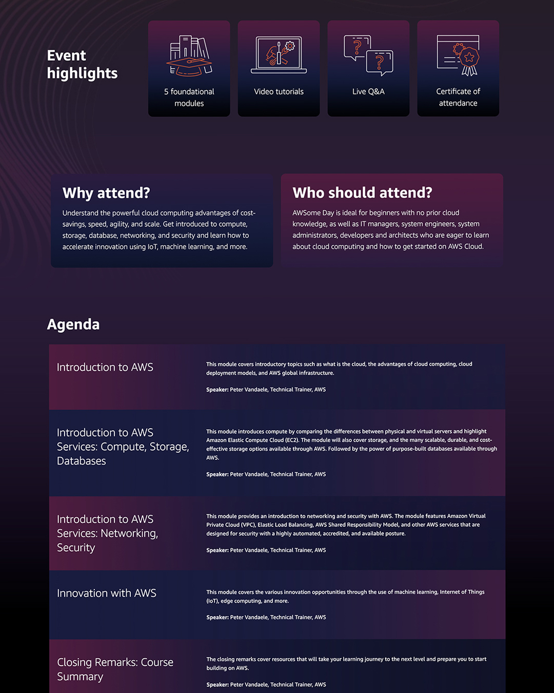 Event landing page