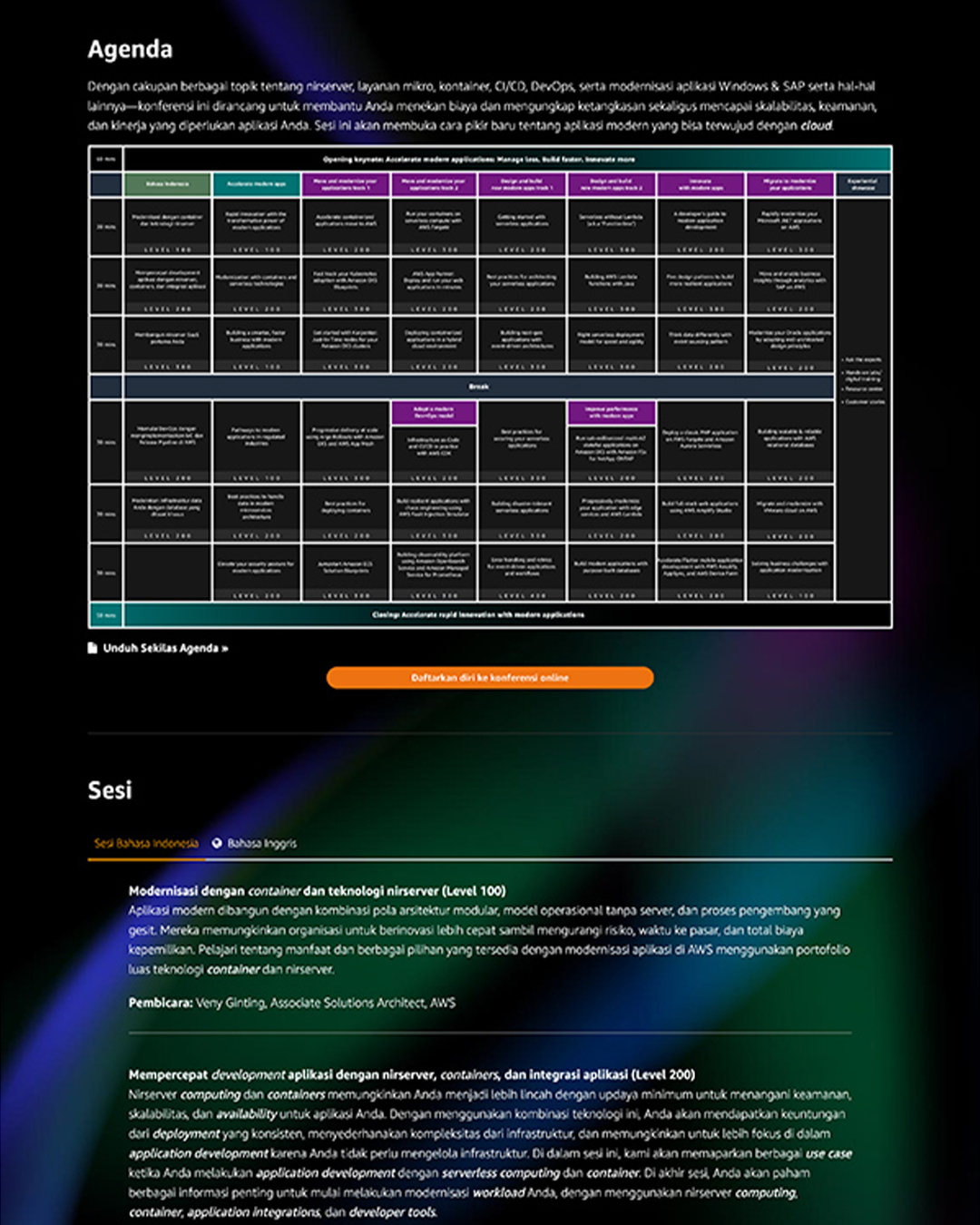 Event landing page